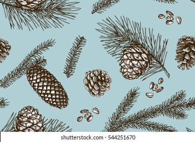 Seamless pattern with pine cones. Vector illustration.