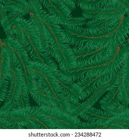 Seamless pattern of pine needles and fir branches.  Christmas background. Vector illustration.