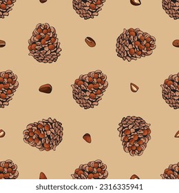 Seamless pattern with pine nuts. Design for fabric, textile, wallpaper, packaging.