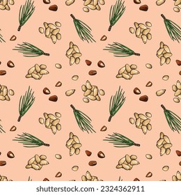 Seamless pattern with pine nuts. Design for fabric, textile, wallpaper, packaging.	
