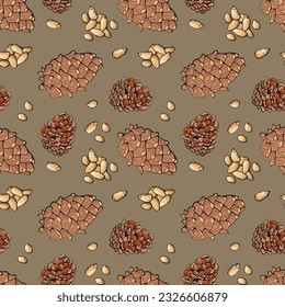 Seamless pattern with pine nuts. Design for fabric, textile, wallpaper, packaging.
