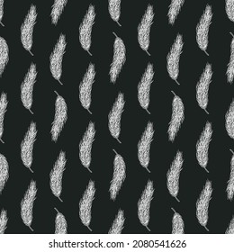 Seamless pattern of Pine tree branch, Christmas new year black background, hand drawn white botanical print. Vector seasonal wallpaper, winter textile fabric, paper design