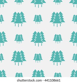 Seamless pattern with pine tree forest. Flat icon. Vector illustration.