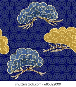 Seamless pattern with pine tree. Japanese pattern. Ornament with oriental motifs. Vector.
