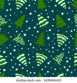 Seamless pattern with pine trees and snow. Design element for poster, card, banner, sign. Vector illustration