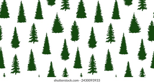 Seamless pattern with pine trees. Vector repeat background on white