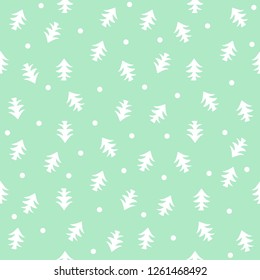 Seamless pattern pine trees, winter background, light green color, vector