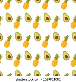 seamless pattern pineapple avocado fruit food on white background vector wallpaper textile giftwrap