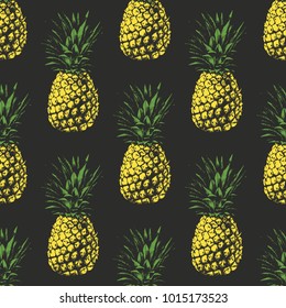 Seamless pattern.  Pineapple background. Vector illustration. Perfect for invitations, greeting cards, wrapping paper, posters, fabric print.