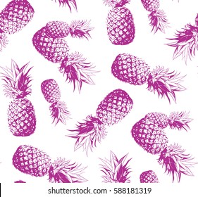 Seamless pattern. Pineapple background. Vector illustration. Perfect for invitations, greeting cards, wrapping paper, posters, fabric print.