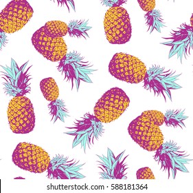 Seamless pattern. Pineapple background. Vector illustration. Perfect for invitations, greeting cards, wrapping paper, posters, fabric print.