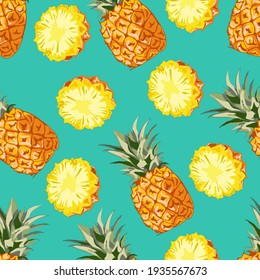 Patrón sin fisuras con piña cortada piña Repetir cítricos tropicales frutos frescos verano Tema exótico Ilustración vectorial