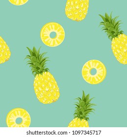 Seamless pattern Pineapple Exotic tropical fruit.retro color style.printing wallpaper.vector illustration