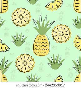 Seamless pattern with pineapple fruit in flat design. Fruit flat minimal vector illustration.
