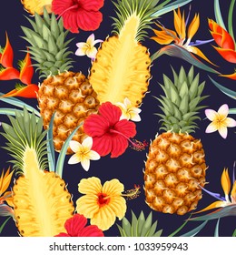 Seamless pattern with pineapple fruits