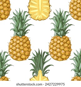 Seamless pattern with pineapple fruits