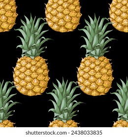 Seamless pattern with pineapple fruits