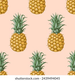 Seamless pattern with pineapple fruits