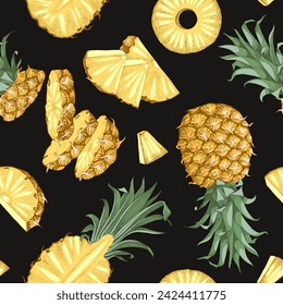 Seamless pattern with pineapple fruits and pices