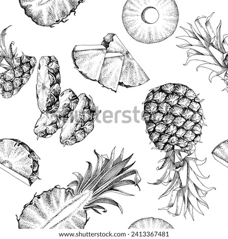 Seamless pattern with pineapple fruits and pices