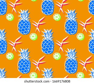 Seamless pattern with pineapple. Hand drawn ink illustration. Vector pattern. Print for textile, cloth, wallpaper, scrapbooking