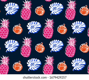 Seamless pattern with pineapple. Hand drawn ink illustration. Vector pattern. Print for textile, cloth, wallpaper, scrapbooking
