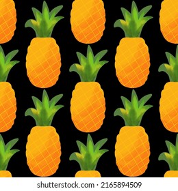 Seamless pattern with pineapple illustration on black background