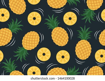 Seamless pattern of pineapple pattern isolated on black background 