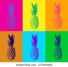 Seamless pattern with pineapple. Modern background in pop art style. Color vector illustration