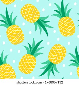 Seamless pattern with pineapple on a blue background
. Vector illustration