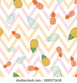 Seamless pattern pineapple on chevron background
