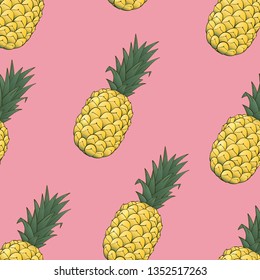 seamless pattern of pineapple on pink background