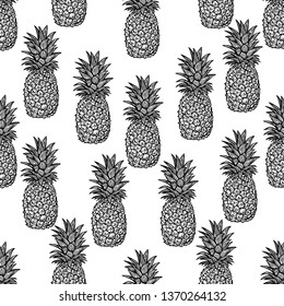 Seamless pattern of pineapple on white background.