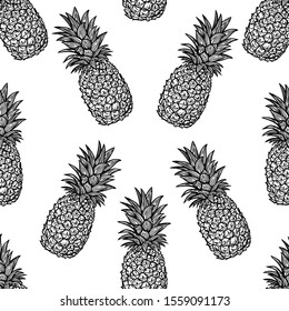 Seamless pattern of pineapple on white background.