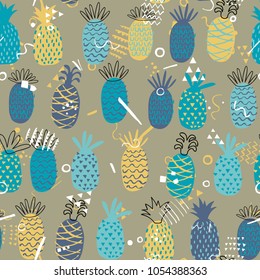 Seamless pattern with pineapple. Scandinavian style. Perfect for kids fabric, textile, nursery wallpaper. Memphis style.