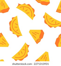 Seamless pattern with pineapple slices. Tropical summer vector background with exotic fruits