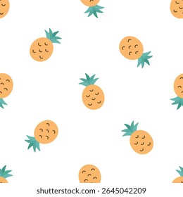 Padrão contínuo com abacaxi. Fundo de verão. Para cartão, cartazes, banners, livros, impressão na embalagem, roupas, tecido, papel de parede, têxteis ou pratos.