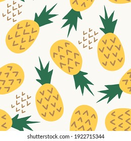 Seamless pattern with pineapple summer tropical print. Bright flat vector illustration. can be used for print, textile, background.