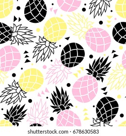 Seamless pattern of pineapple tropical fruit. Vector background.