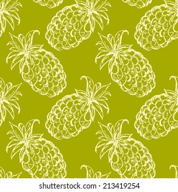 Seamless pattern with pineapples. Abstract floral repeating background. Endless print texture. Fabric design. Wallpaper - vector 