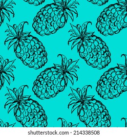 Seamless pattern with pineapples. Abstract floral repeating background. Endless print texture. Fabric design. Wallpaper - vector 