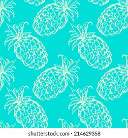 Seamless pattern with pineapples. Abstract floral repeating background. Endless print texture. Fabric design. Wallpaper - vector 