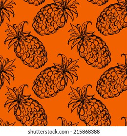 Seamless pattern with pineapples. Abstract floral repeating background. Endless print texture. Fabric design. Wallpaper - vector 