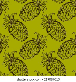 Seamless pattern with pineapples. Abstract floral repeating background. Endless print texture. Fabric design. Wallpaper 
