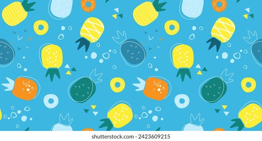 Seamless pattern with pineapples. Abstract summer juicy fruit pattern. Vector graphics.