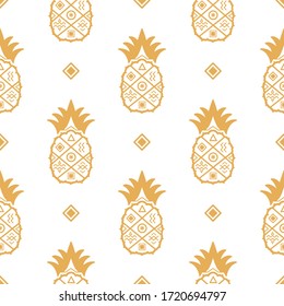Nahtloses Muster mit Ananas und abstrakten Symbolen einzeln auf weißem Hintergrund