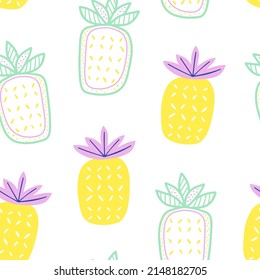 Seamless pattern with pineapples in cartoon style. Modern background for textile and wrapping paper