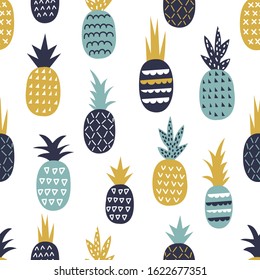 Seamless pattern. Pineapples. Color print.