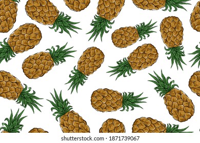 Seamless pattern of pineapples, color, vector