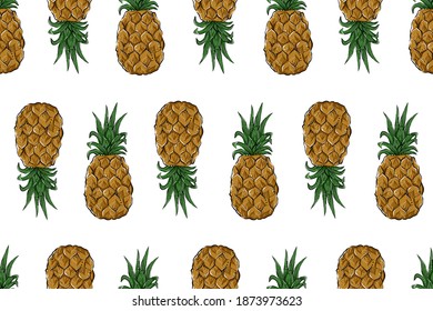 Seamless pattern of pineapples, color, vector